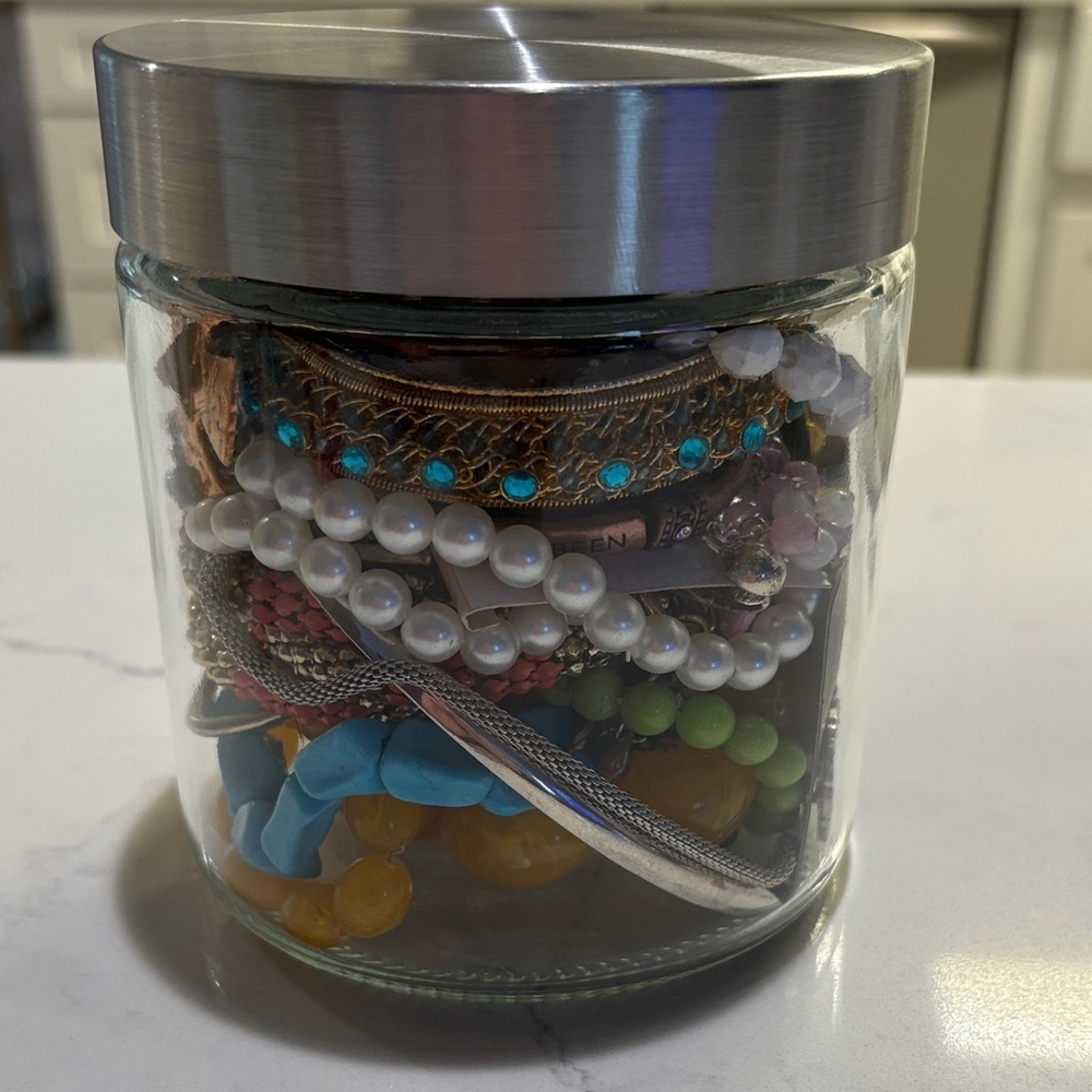 Assorted Jewelry in Glass Jar with Silver Lid - Picture 2 of 5